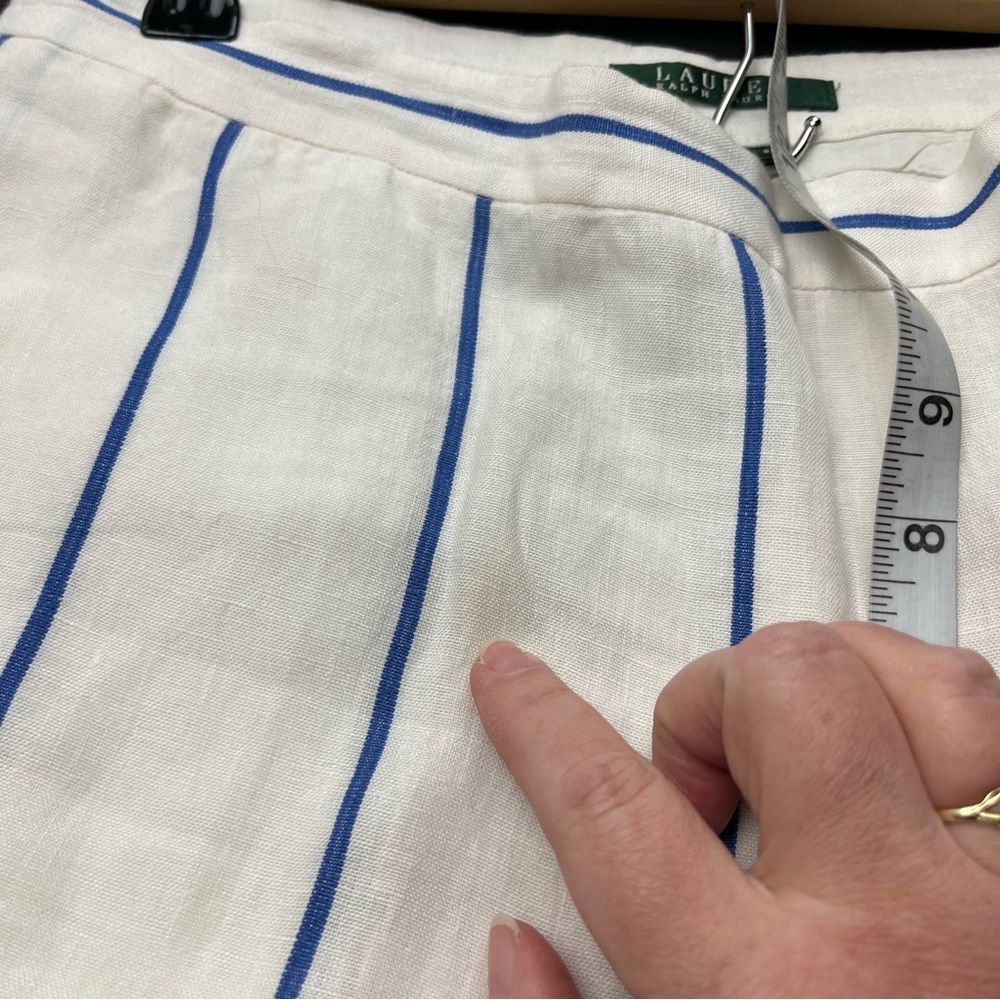 Lauren Ralph Lauren Linen Lined White Blue Striped Womens 8 Wide Leg Pant FLAWED - Picture 12 of 15